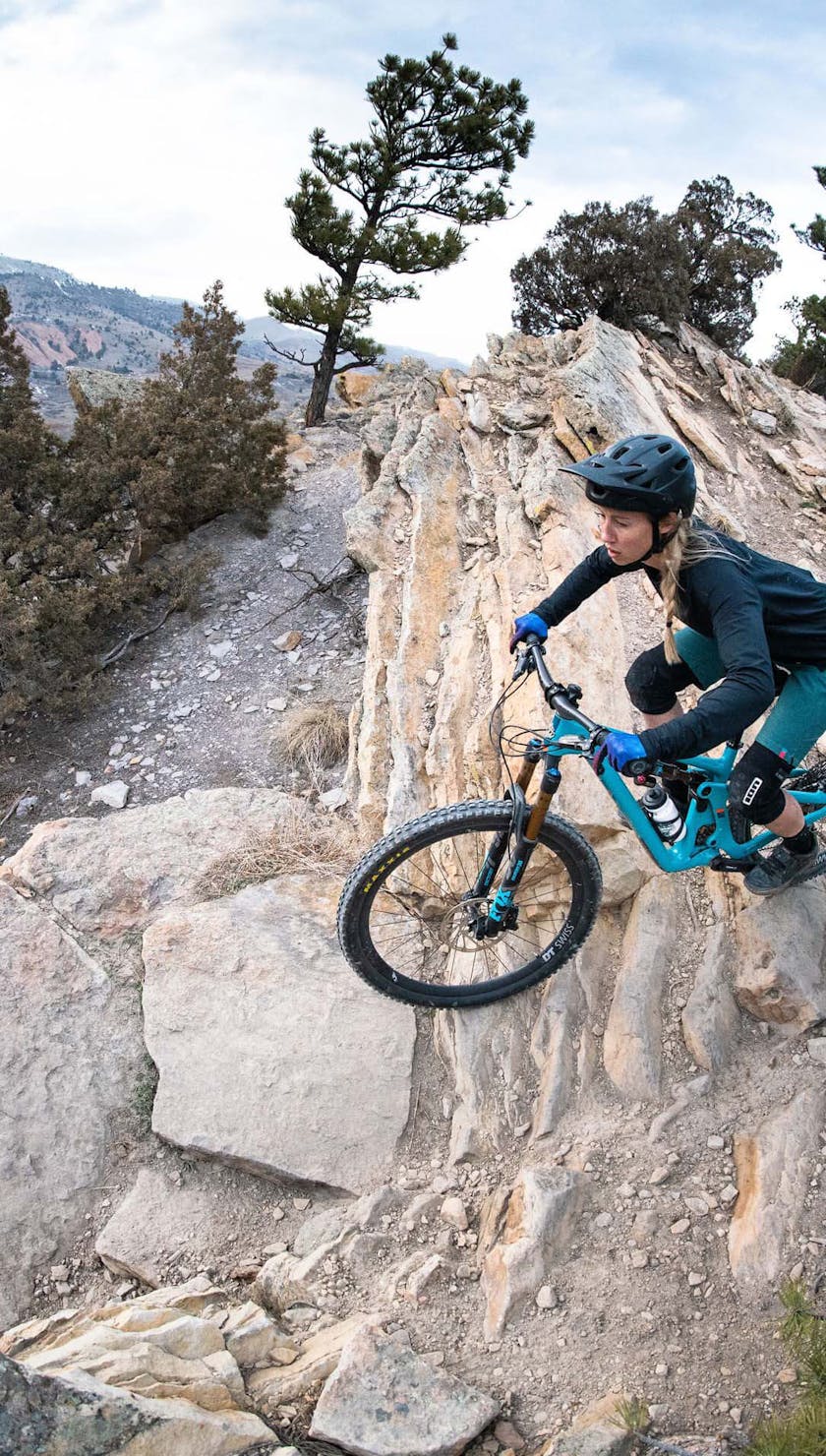 Amanda Bell riding over rock slabs