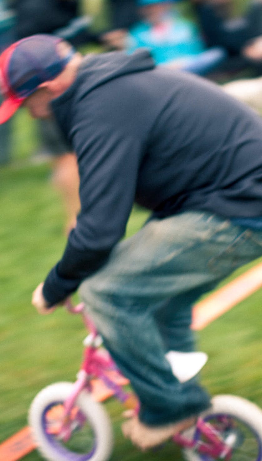 Crossing the finish line at the mini bike races