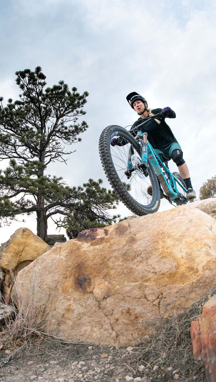 Amanda Bell hitting one of the bigger drops on Dakota Ridge