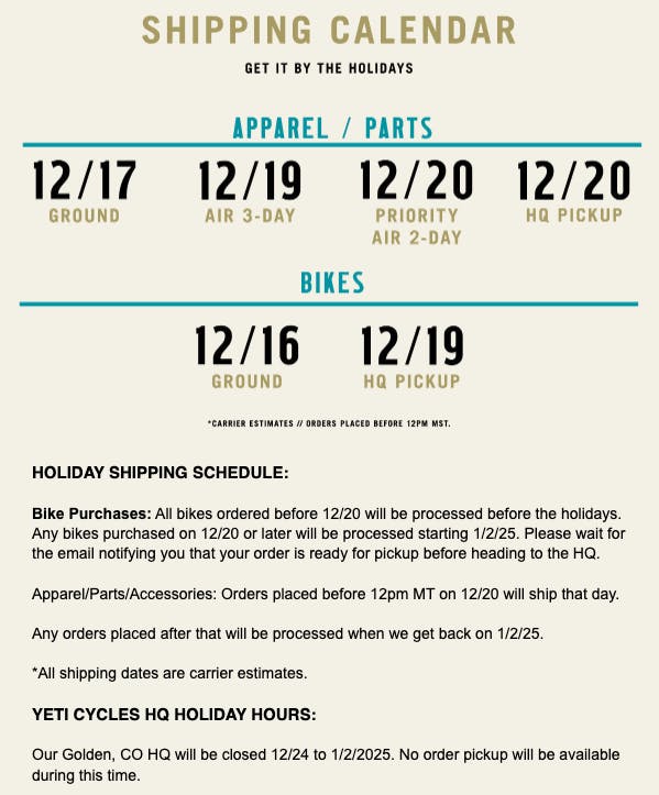 Holiday Shipping