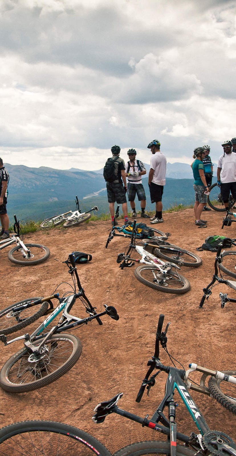 Riders mingle after a tough climb