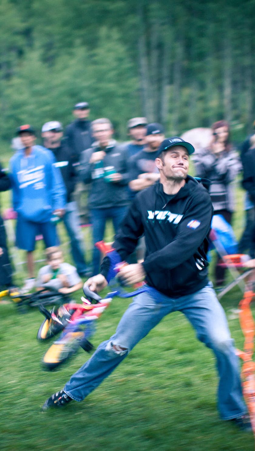 Dee Tidwell tossing a bike